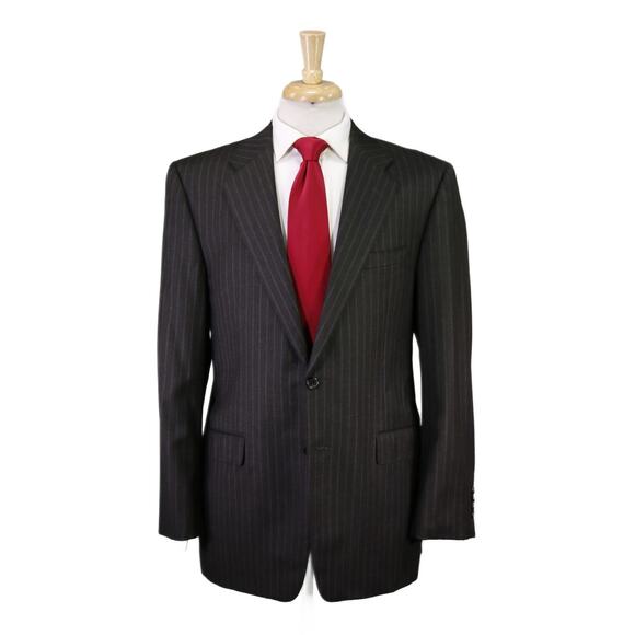 Hickey Freeman Brown Sky Blue Pinstripes Wool Cashmere 2-Btn Suit Madison 42R - Picture 1 of 9
